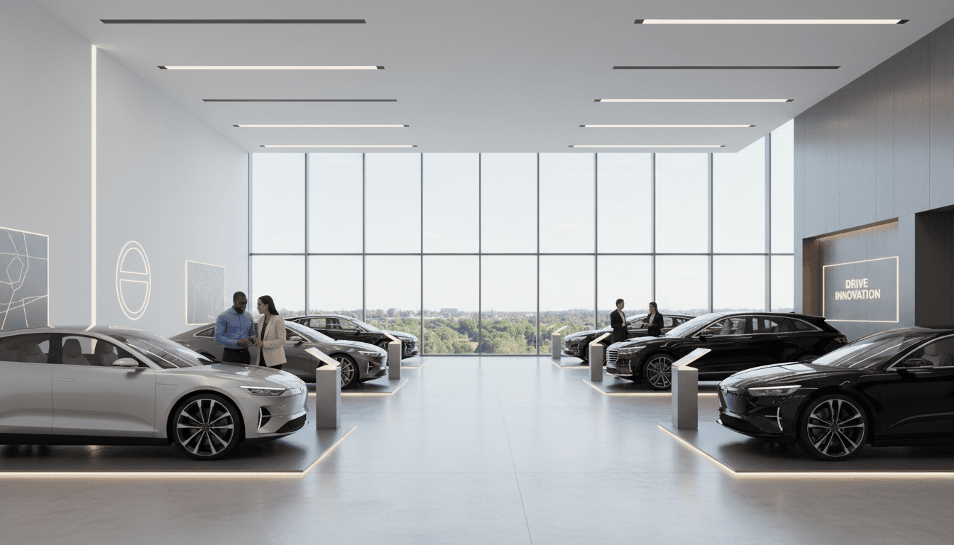 Modern car dealership showroom with vehicles on display